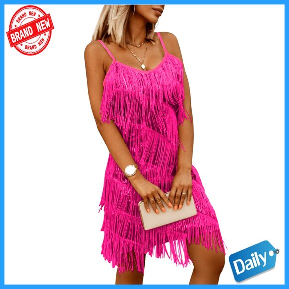 Dresses & Skirts - Sequin Tassel Fringe Party Dress Sleeveless Spaghetti Straps Flapper Cocktail